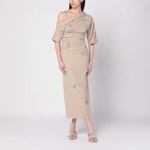 BERNADETTE Bowery Embroidered One-Shoulder Midi Dress Women Beige Dresses